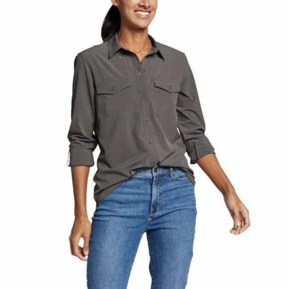 Eddie Bauer Ladies' Button Up Top in gray